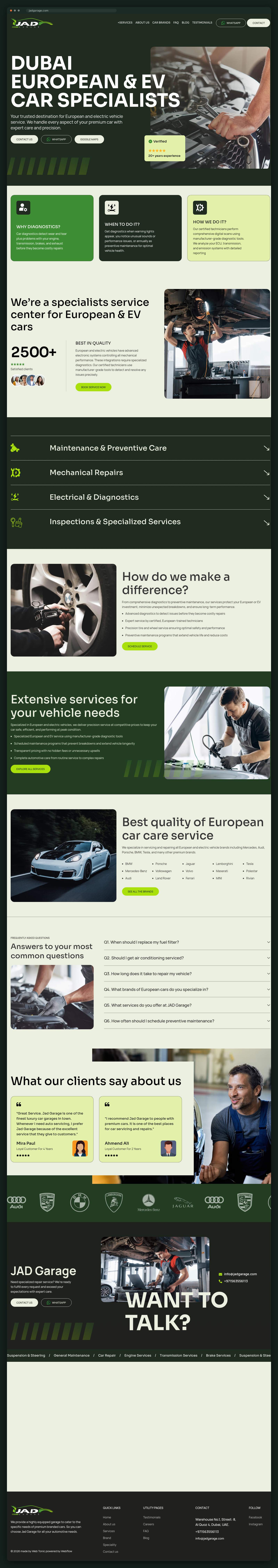 JAD Garage website homepage