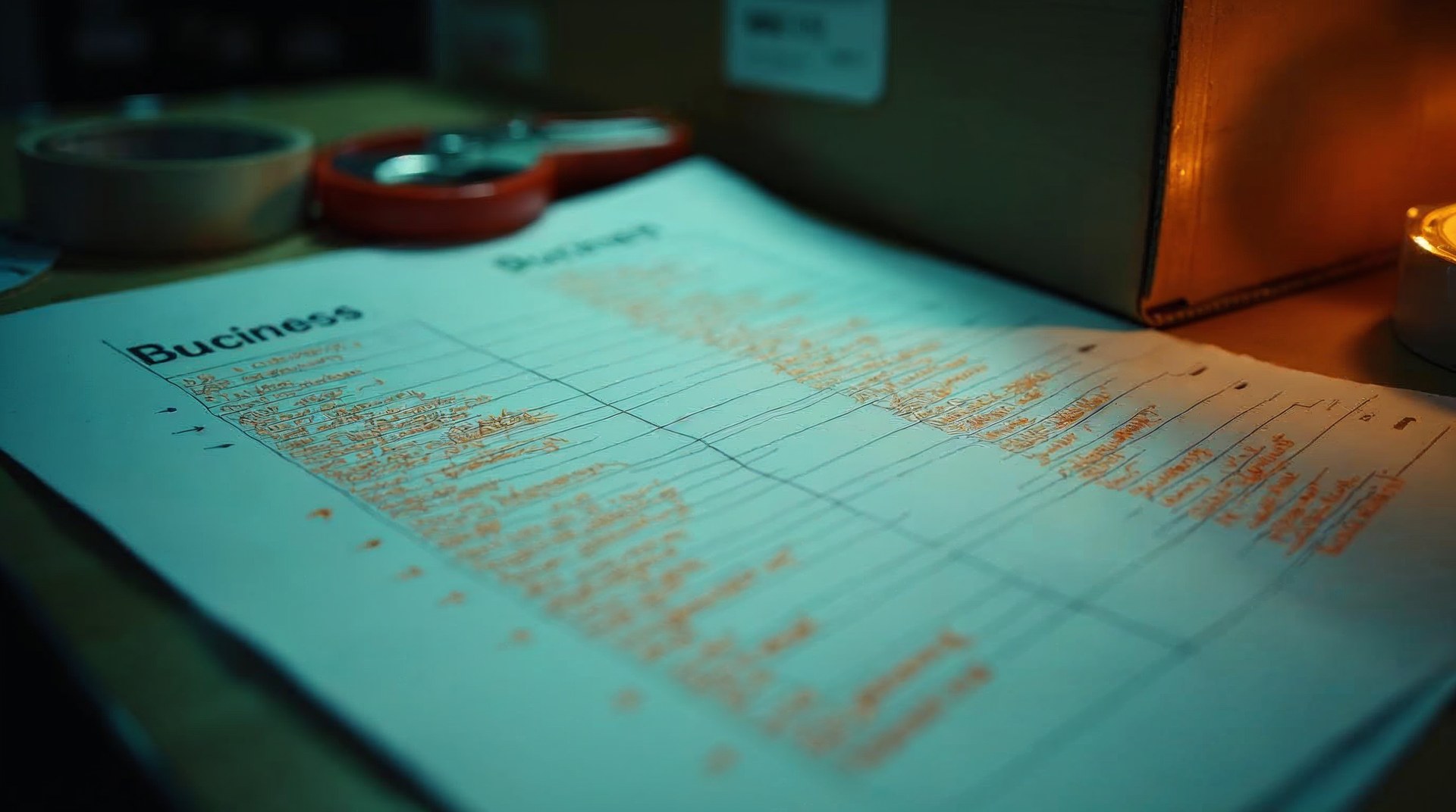 Printed product URL list marked up in orange pen on a packing bench