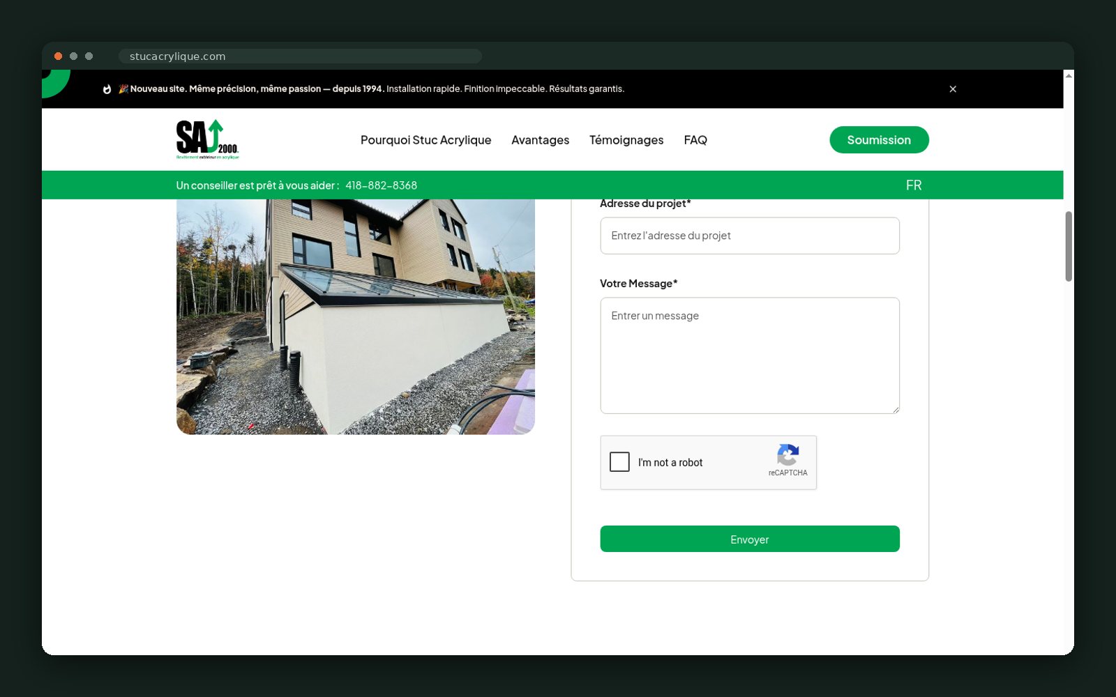 Free quote request block with project photography