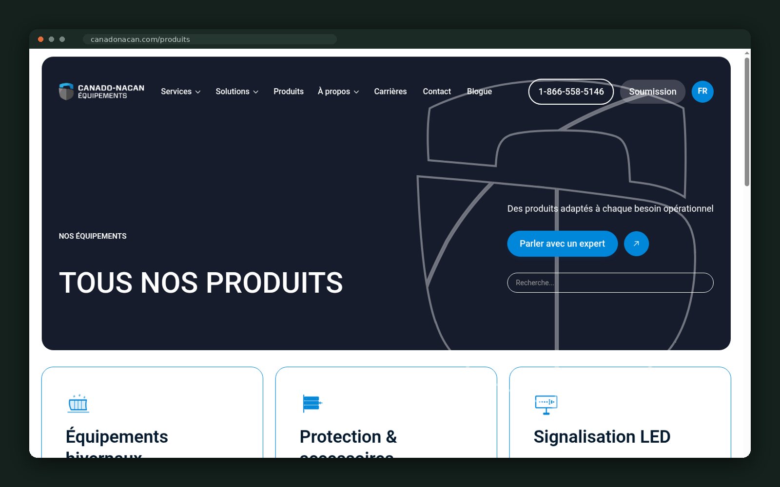 Product catalogue landing page with search