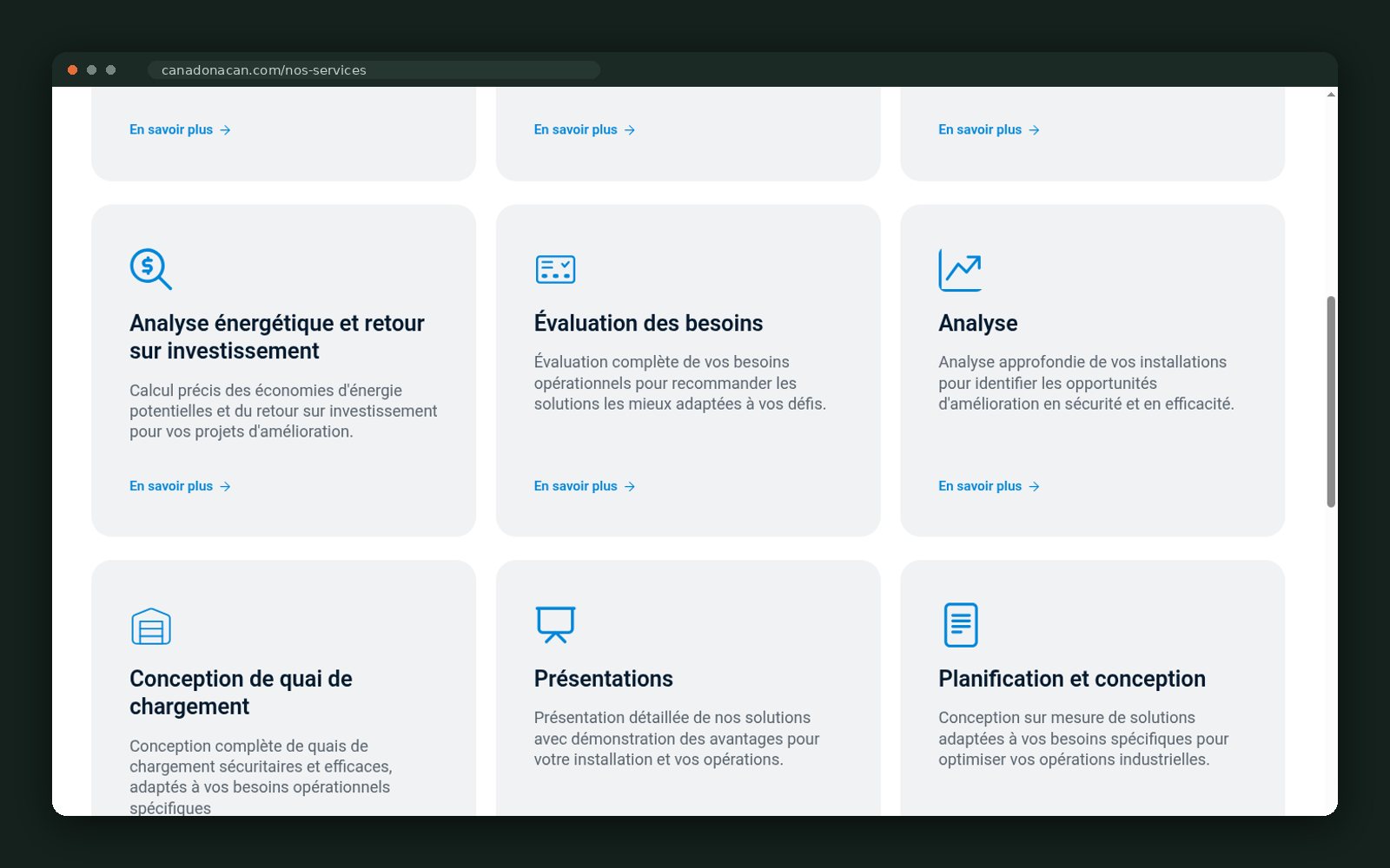 Service cards — audits, design, maintenance, repair
