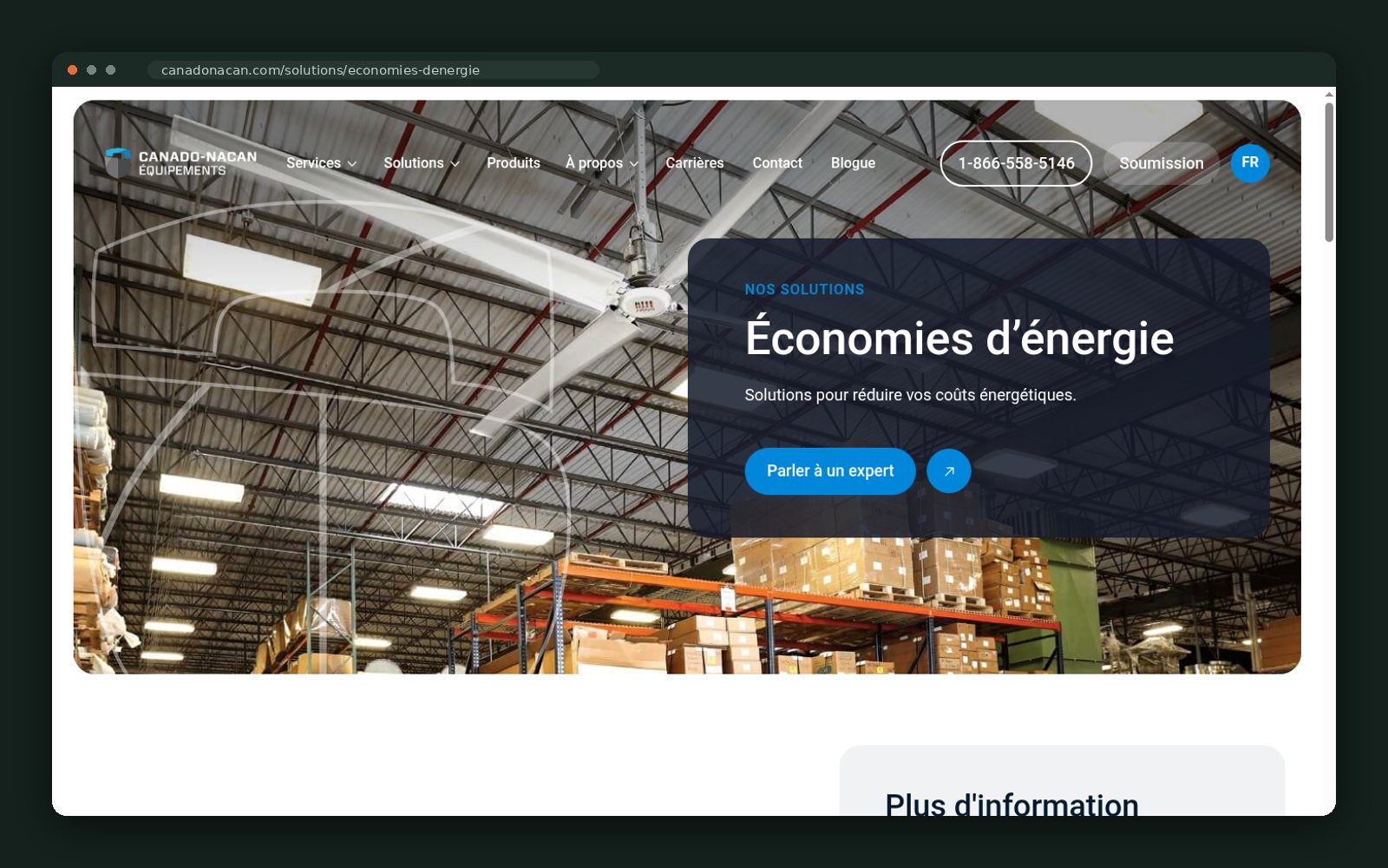 Energy savings solution page