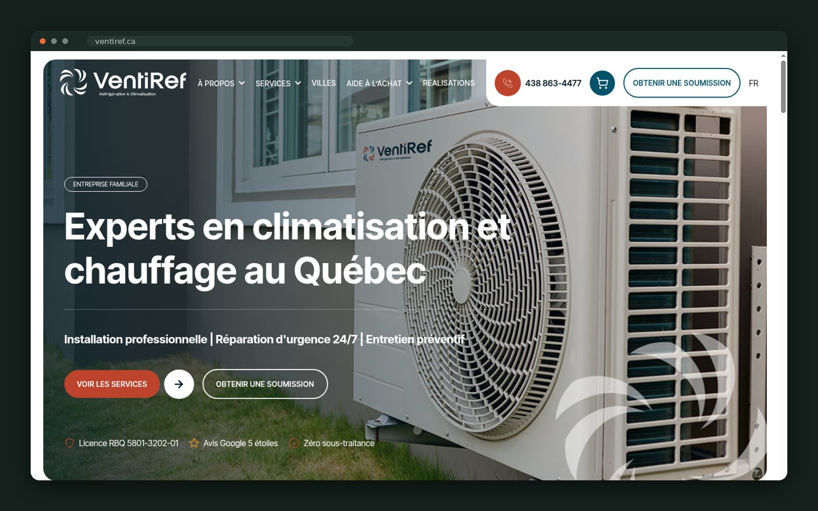 Ventiref website homepage