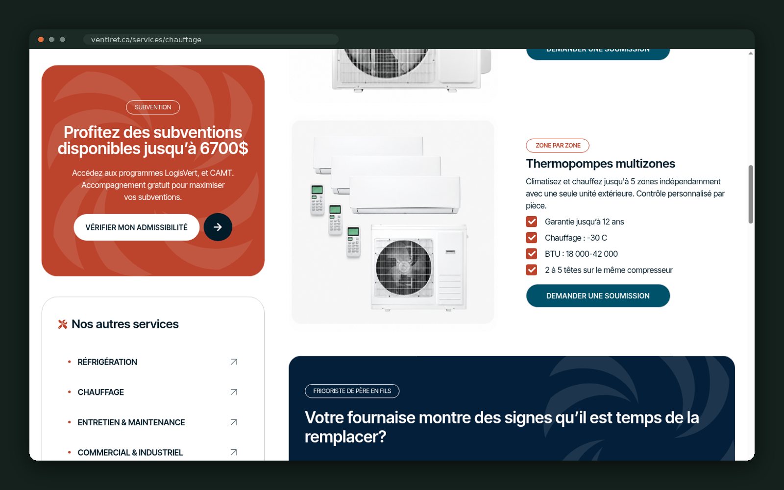 Heat pump and furnace product cards