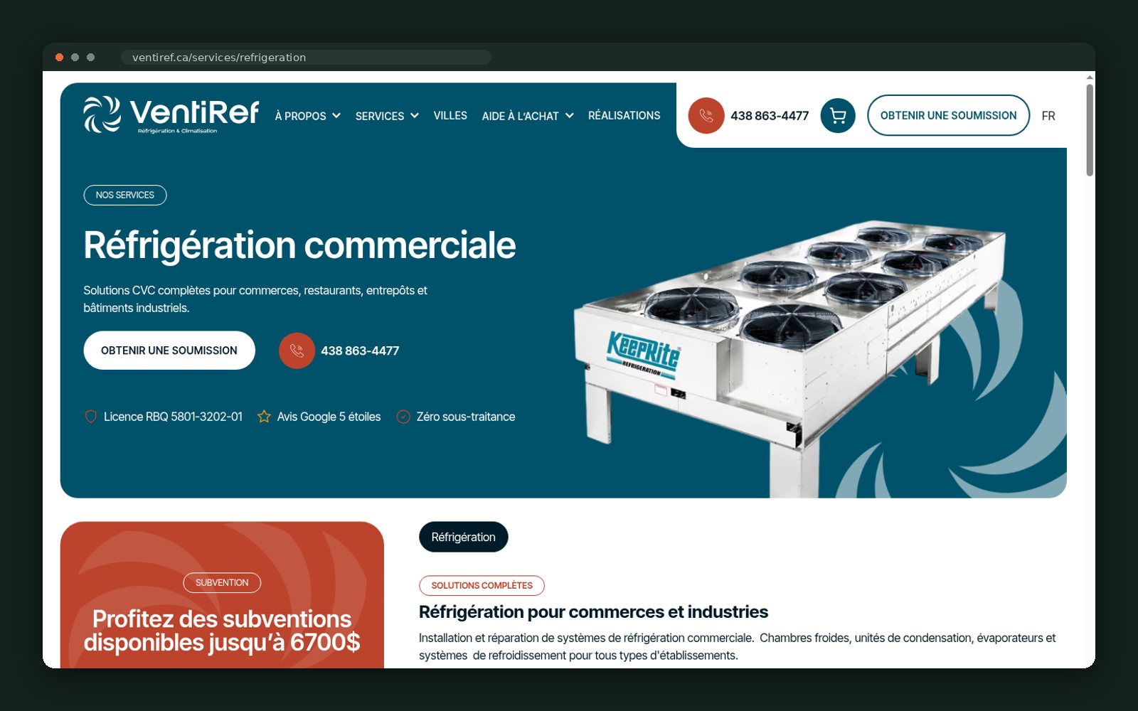 Commercial refrigeration service page