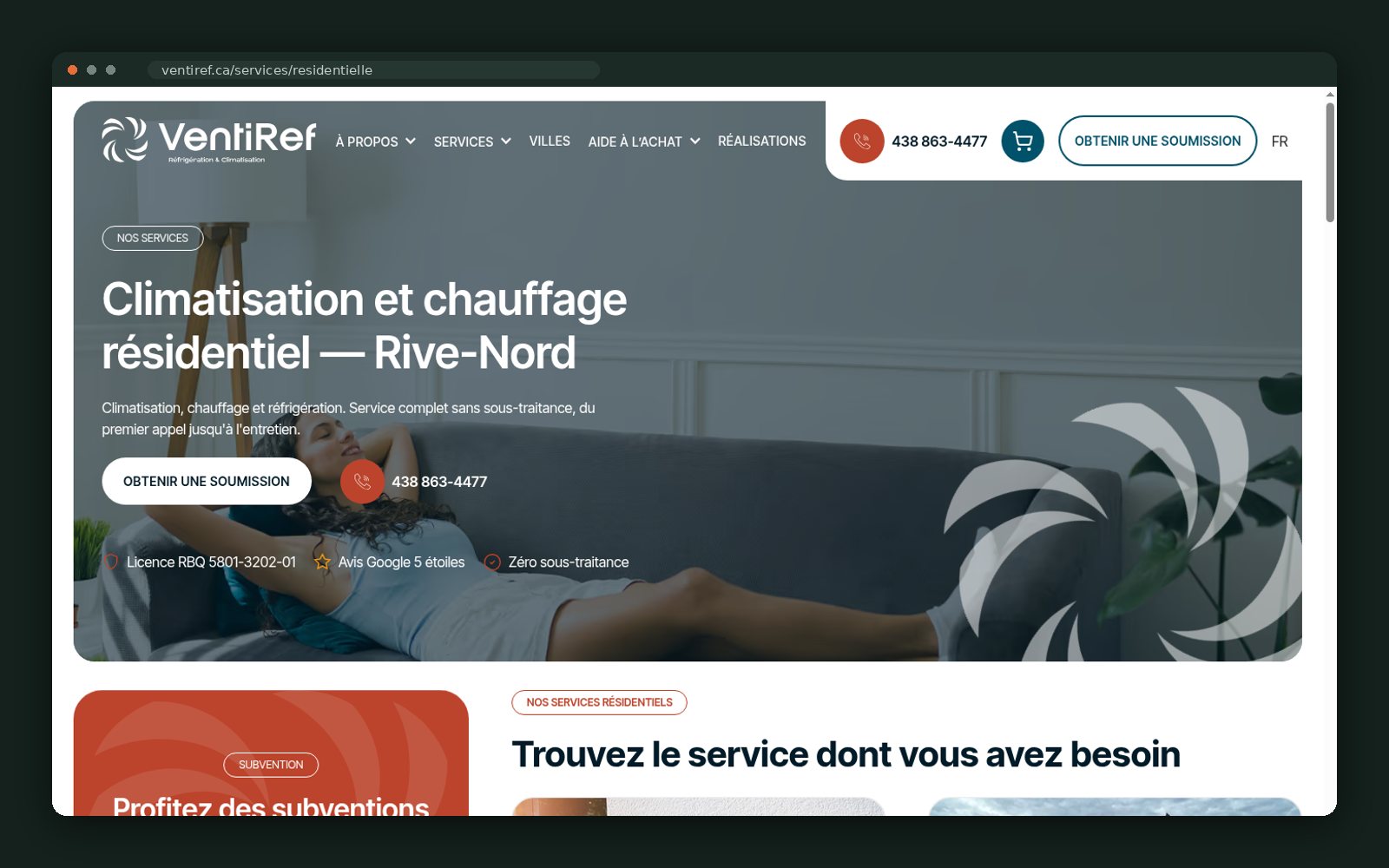 Residential HVAC page for the Rive-Nord