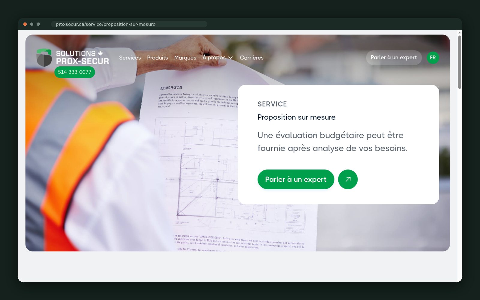 Custom proposal service page