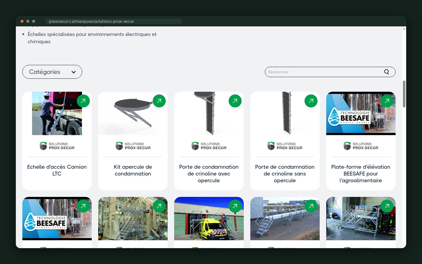 Searchable product catalogue with categories