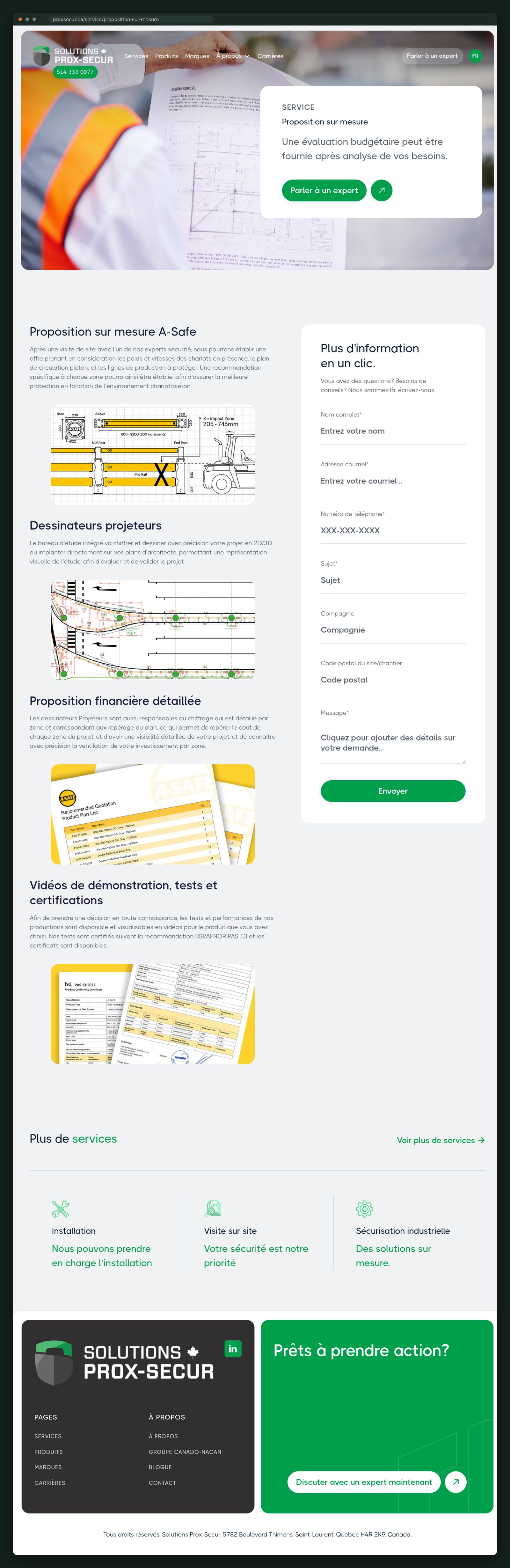 Solutions Prox-Secur website — screen 5