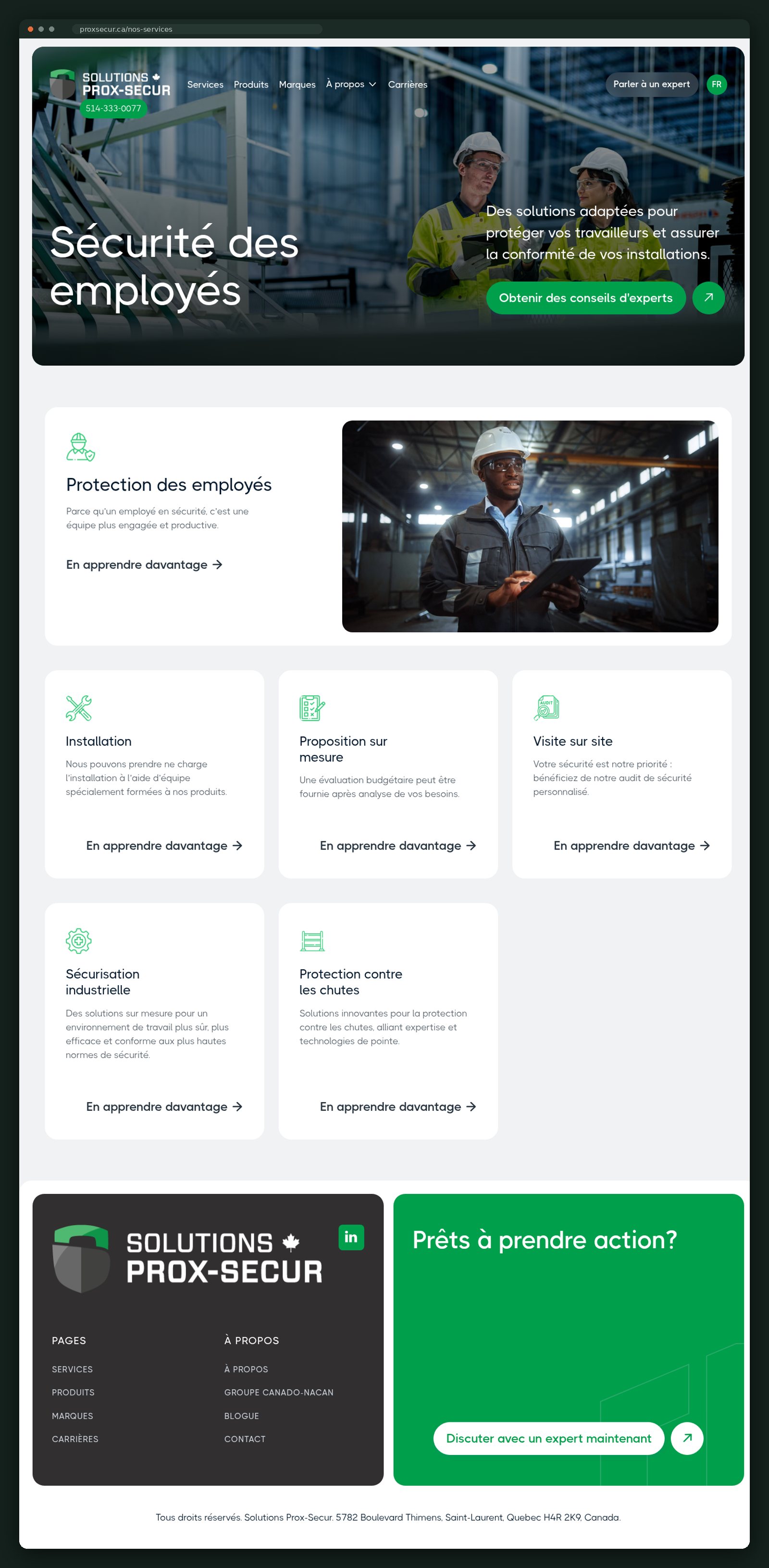 Solutions Prox-Secur website — screen 2