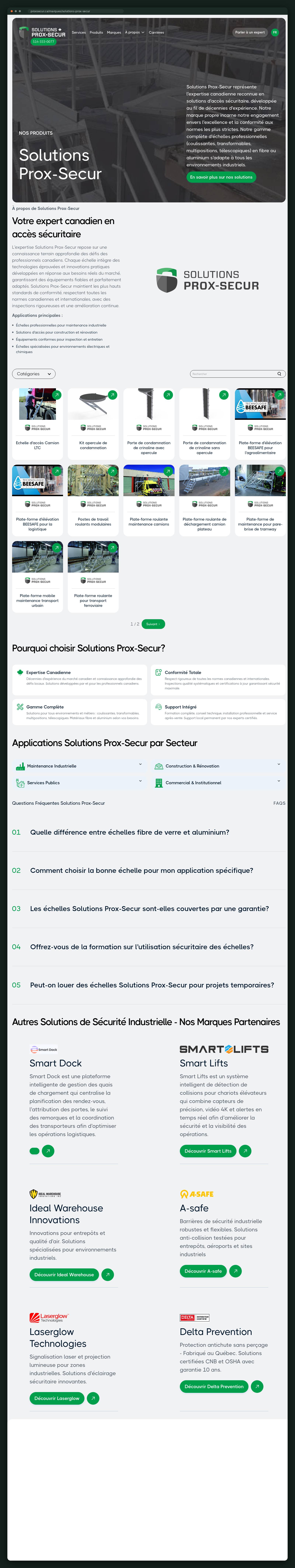 Solutions Prox-Secur website — screen 4