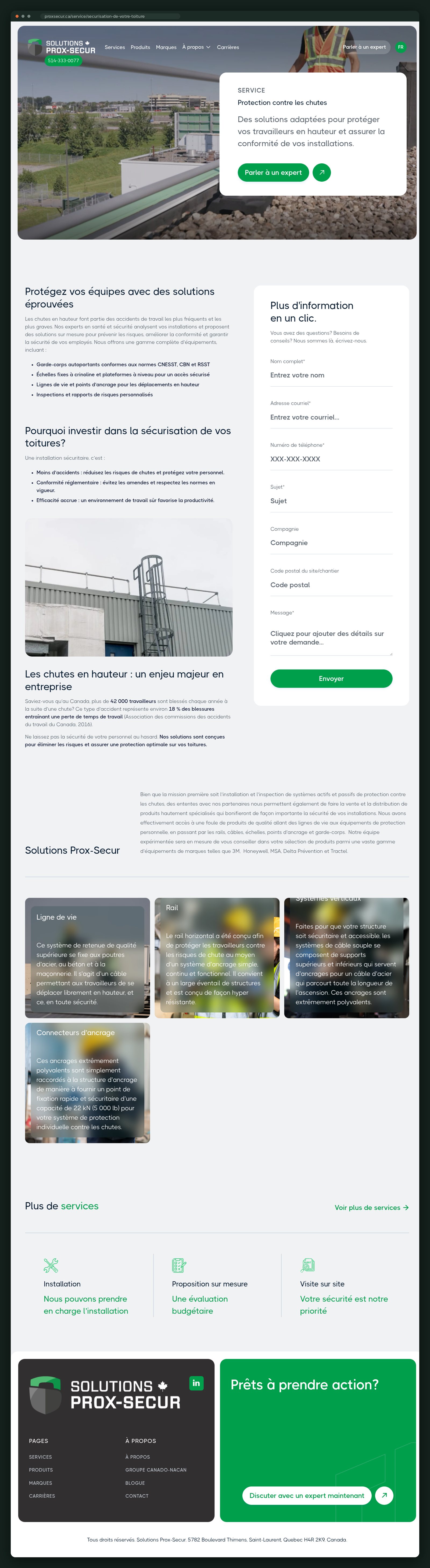 Solutions Prox-Secur website — screen 3