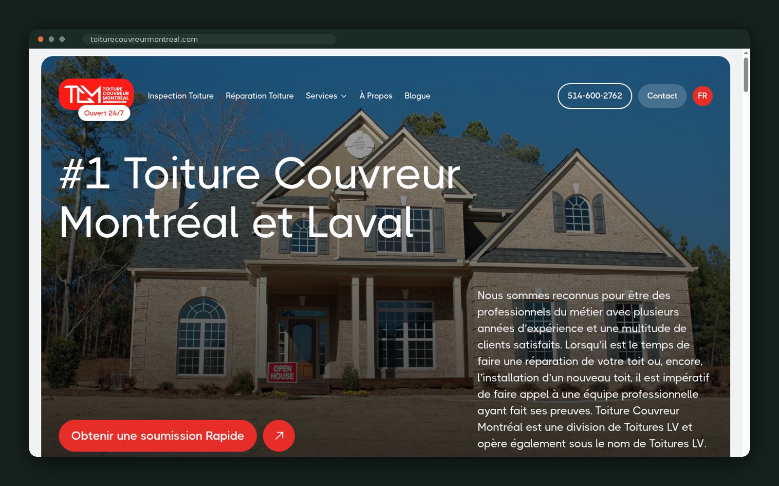Toiture Couvreur Montréal website homepage