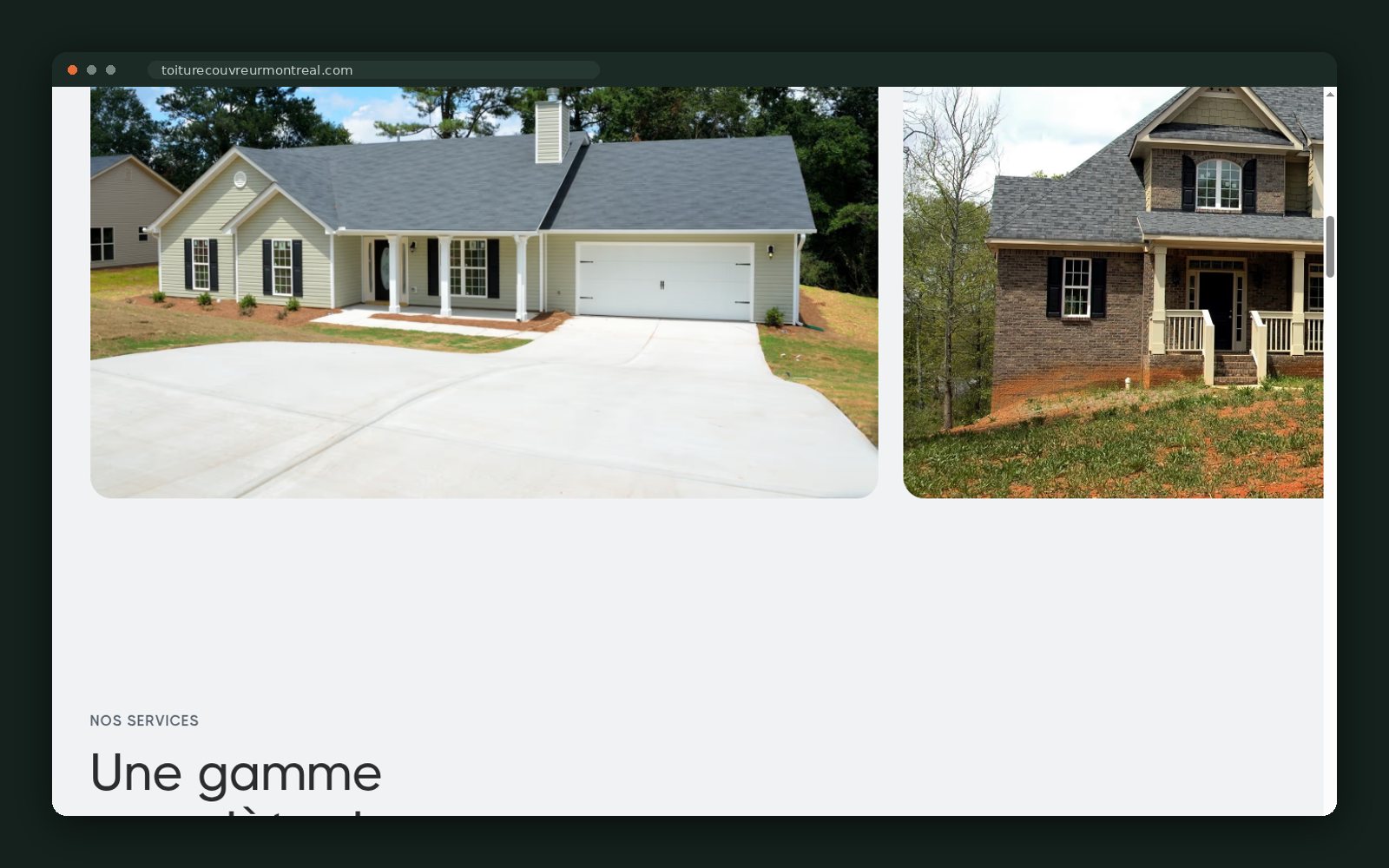 Residential roofing photography on the homepage
