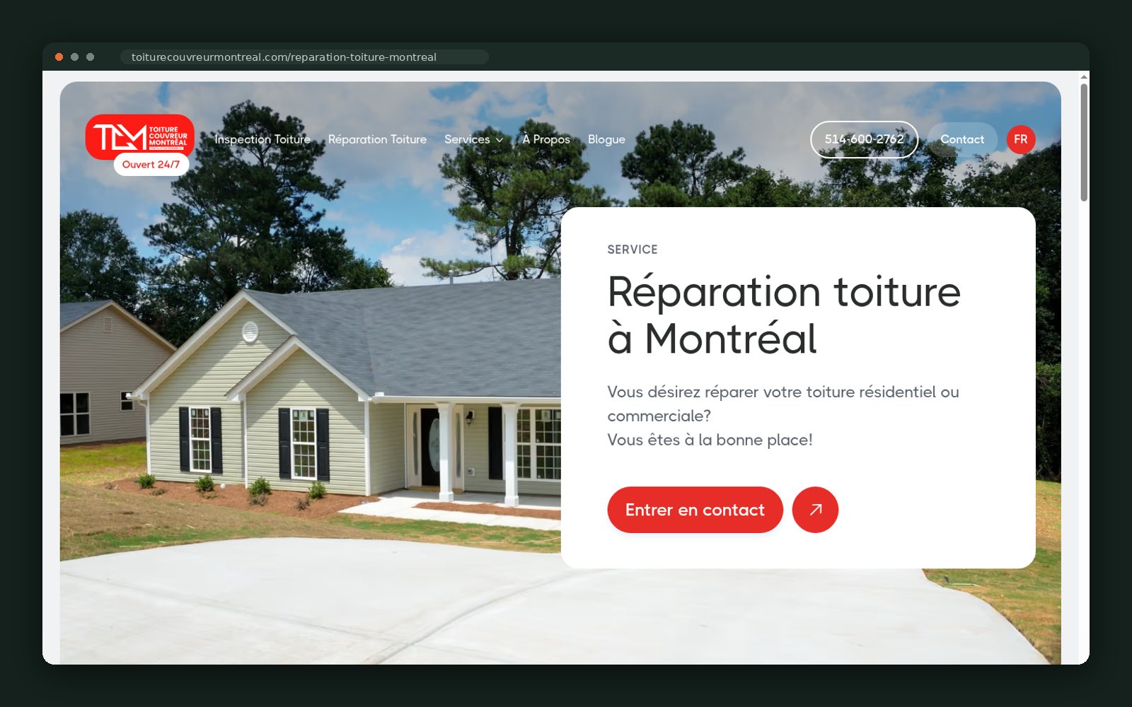 Roof repair service page