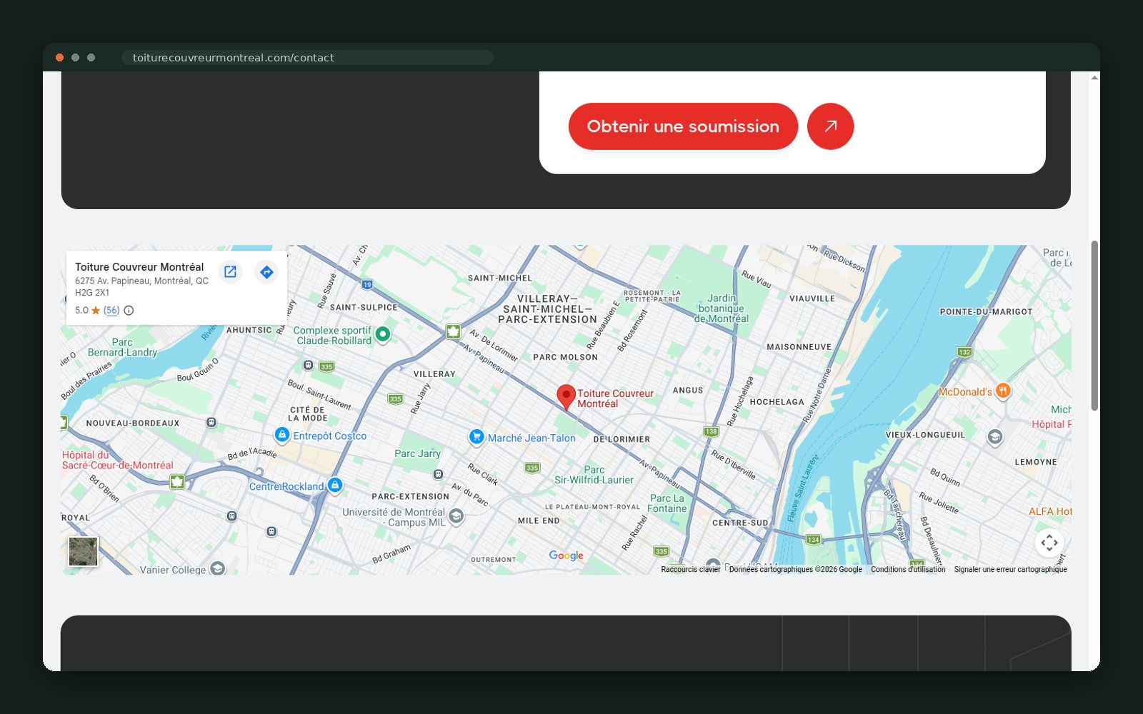 Service area map for the Greater Montréal region