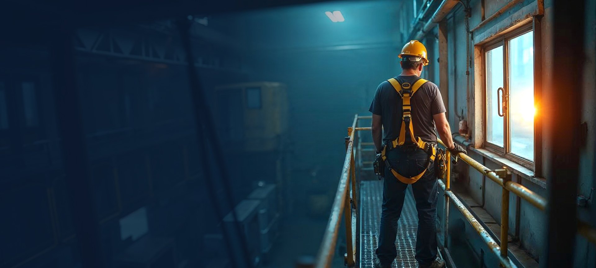 Art-directed industrial safety scene representing Solutions Prox-Secur's industry