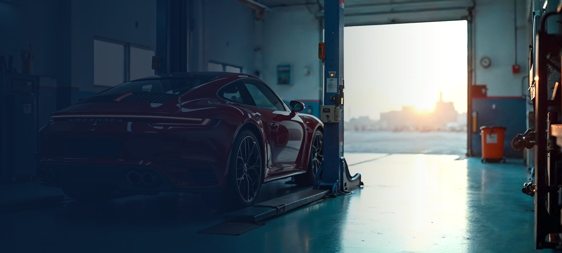 Art-directed automotive services scene representing JAD Garage's industry