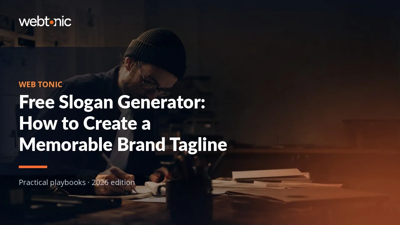Editorial hero image for the Web Tonic article Free Slogan Generator: How to Create a Memorable Brand Tagline