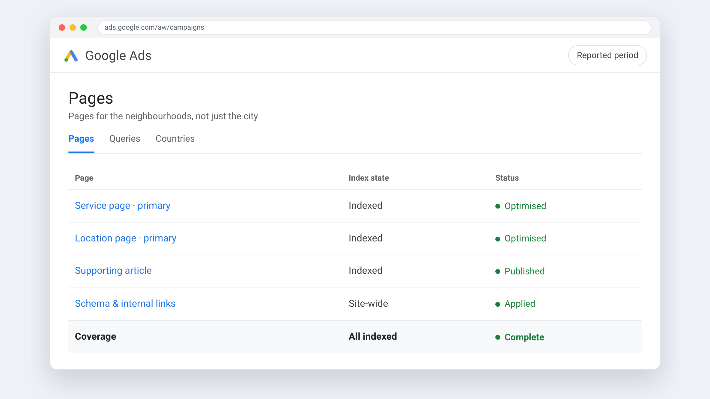 Google Ads view for Nettoyage Danfour — Pages for the neighbourhoods, not just the city