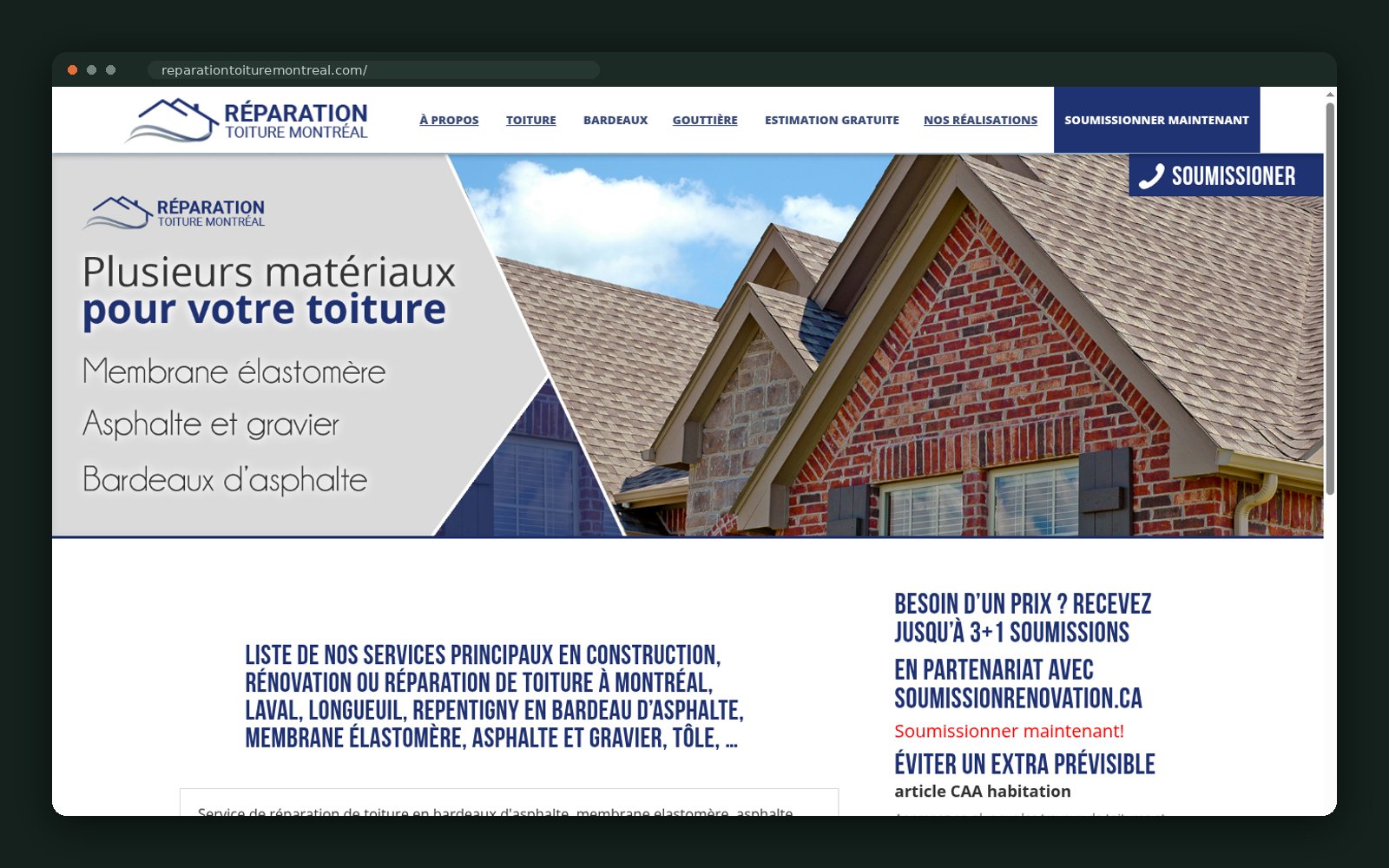 Réparation Toiture Montréal website — screen 1