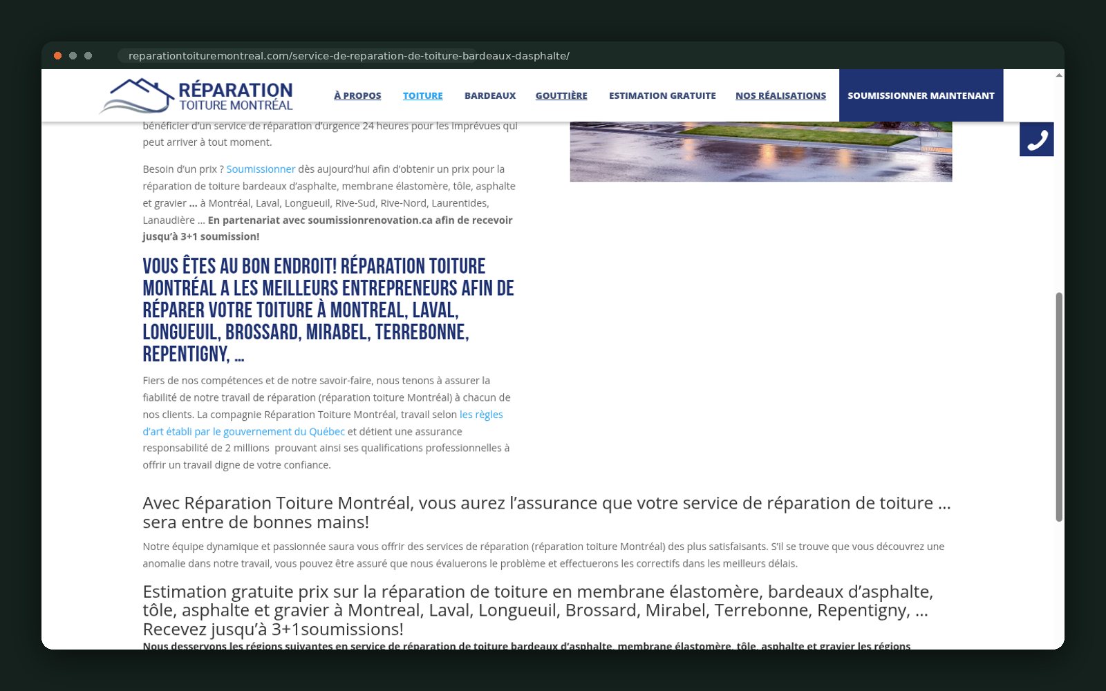 Repair page copy with served-territory detail
