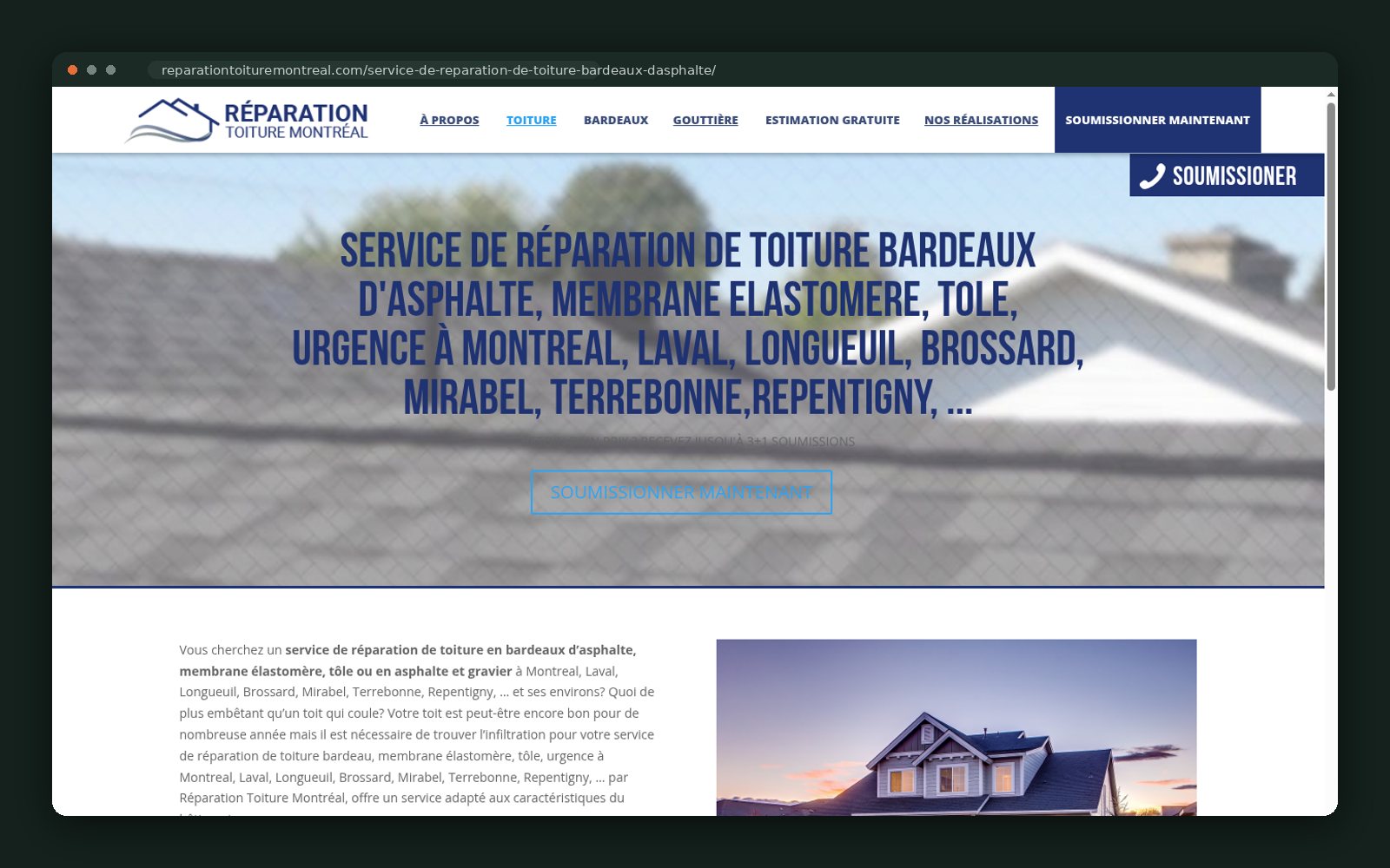 Réparation Toiture Montréal website — screen 2