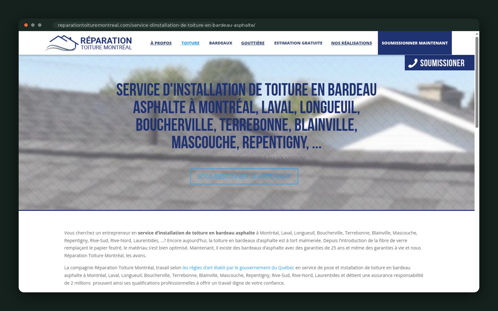 Réparation Toiture Montréal website — screen 3