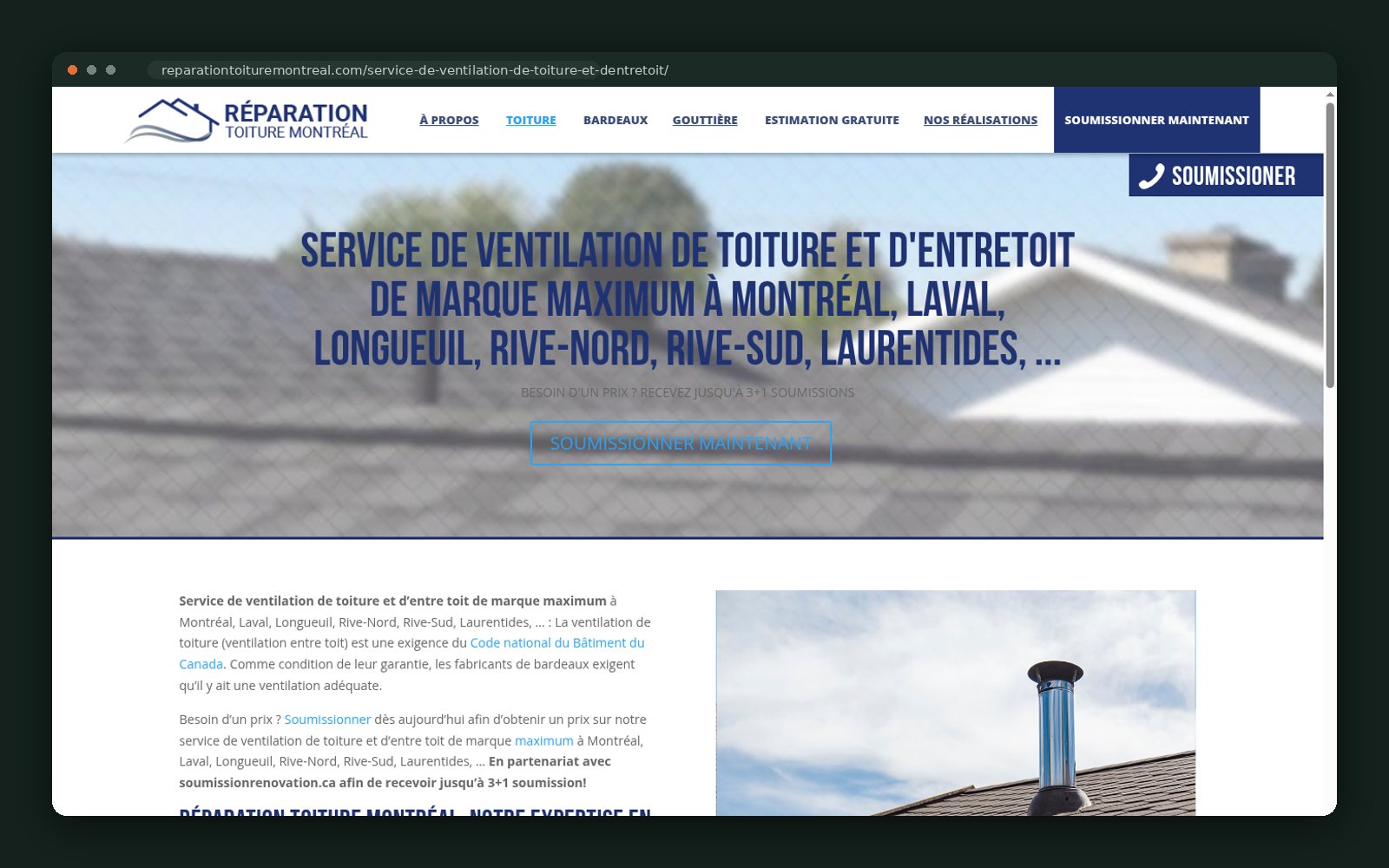 Réparation Toiture Montréal website — screen 4