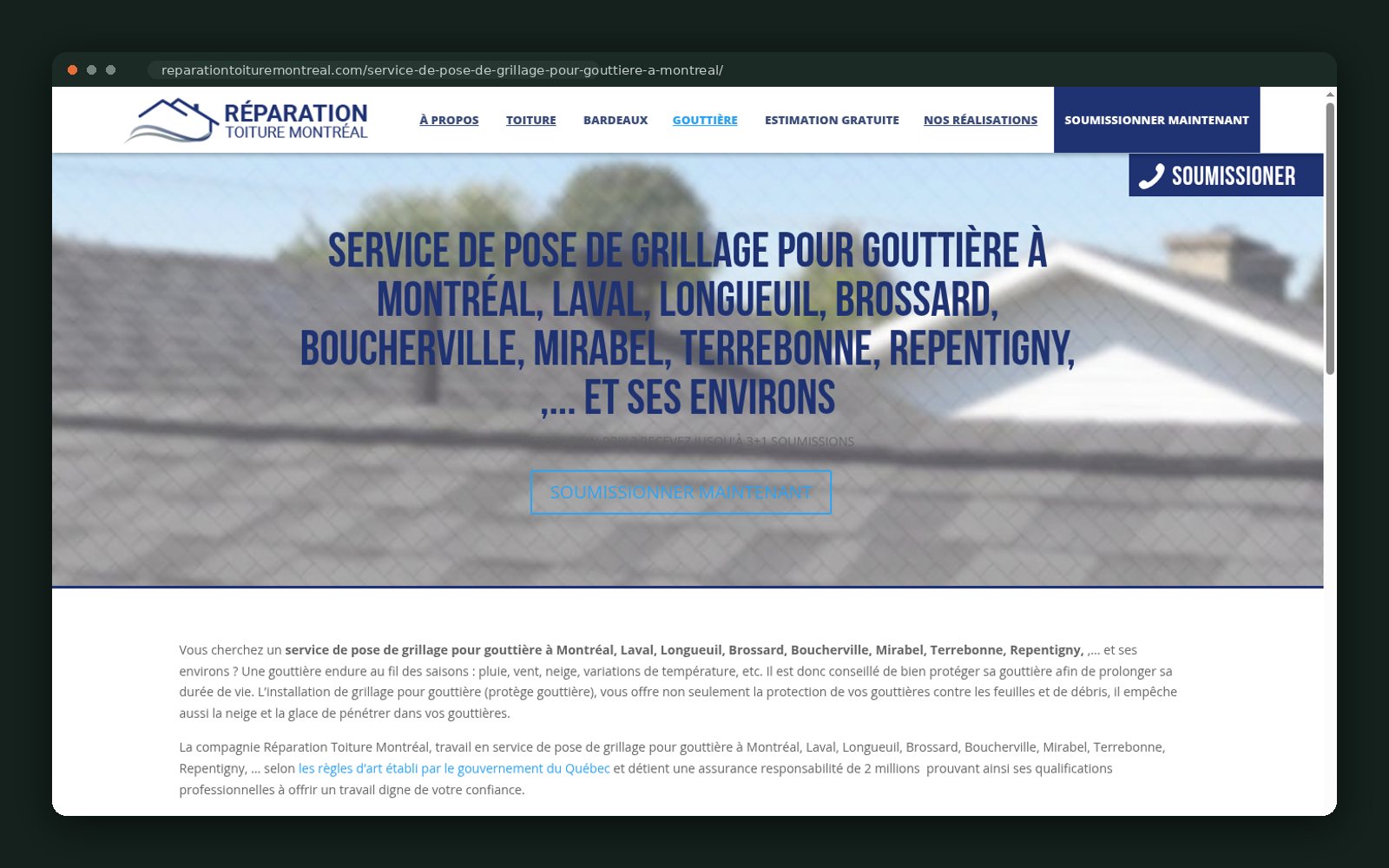 Réparation Toiture Montréal website — screen 5