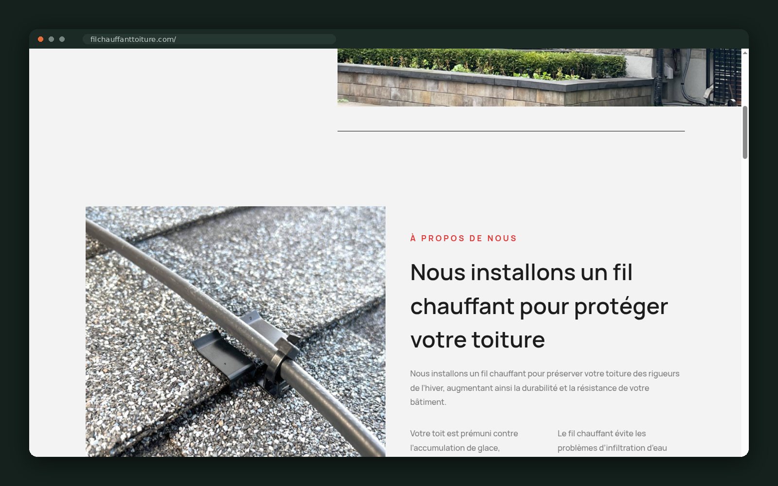 About section with real installation photography