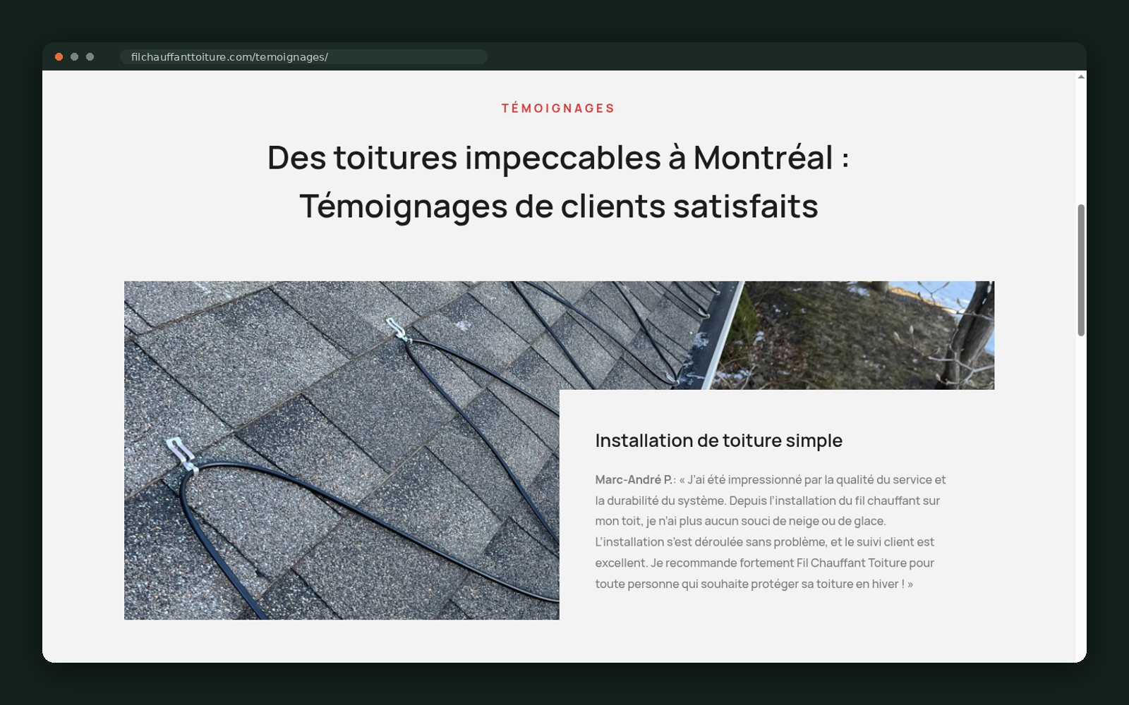 Documented project: simple roof installation