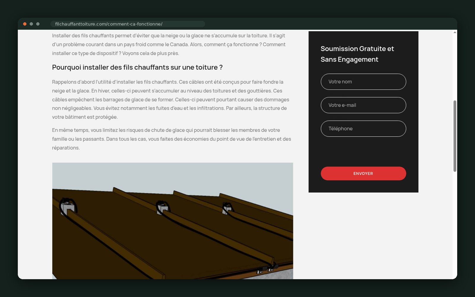 Ice dam explanation with quote form alongside