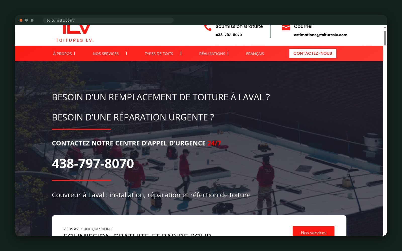 Homepage quote form with service picker and 24/7 emergency line
