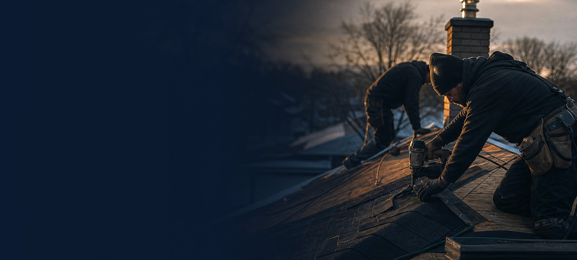 Roofers replacing a residential roof in the Laval area