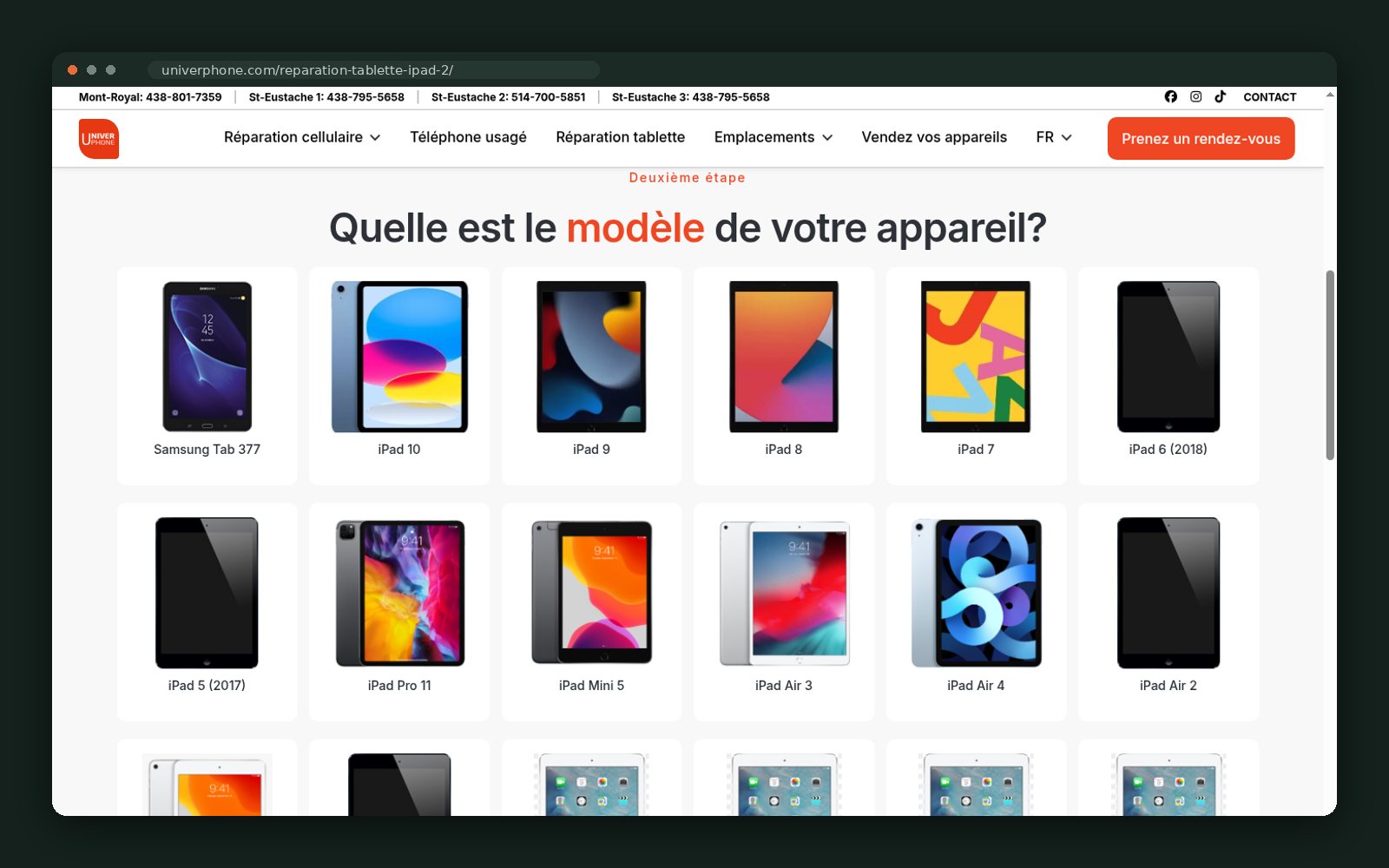 Device picker: choose your exact iPad or Galaxy Tab model