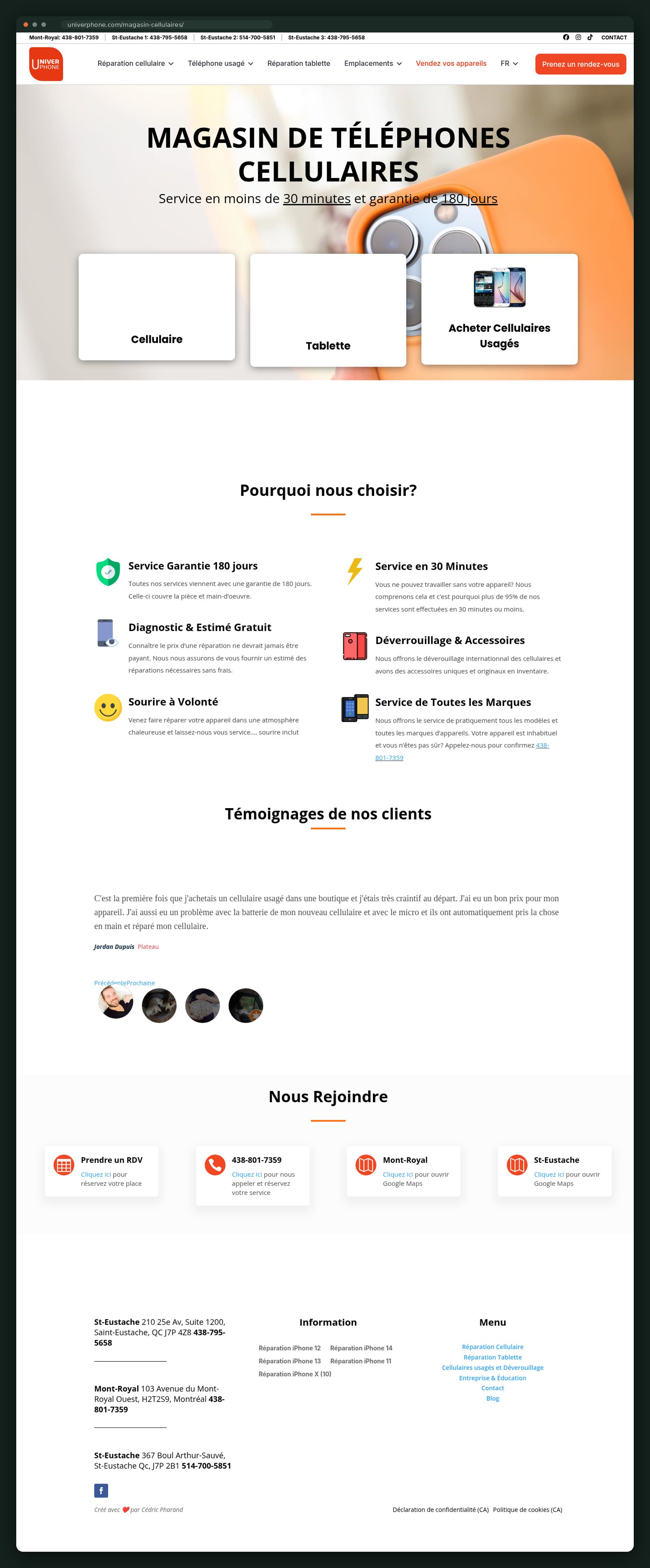 Phone store page with repair and used-device entries