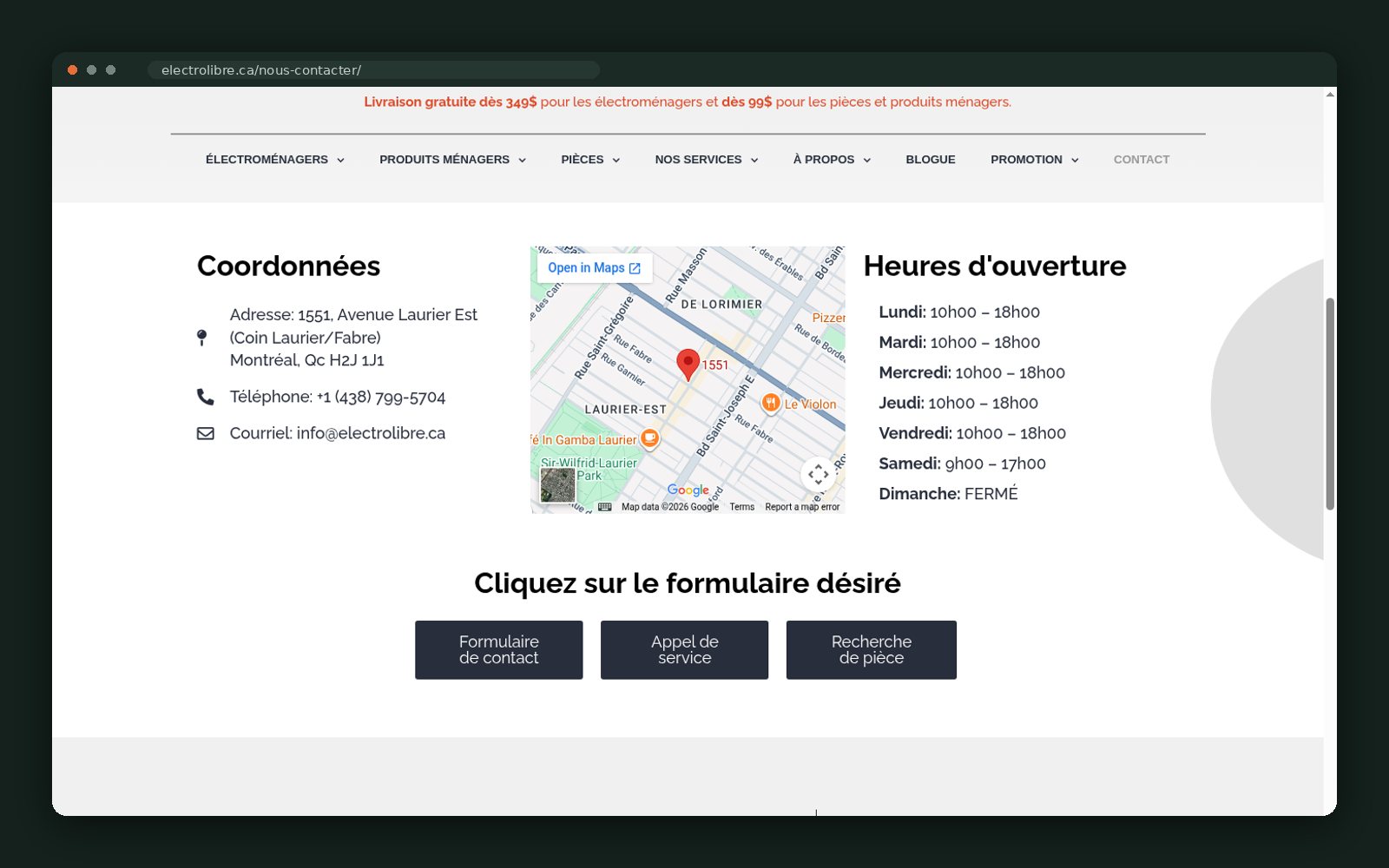 Store coordinates, map and opening hours