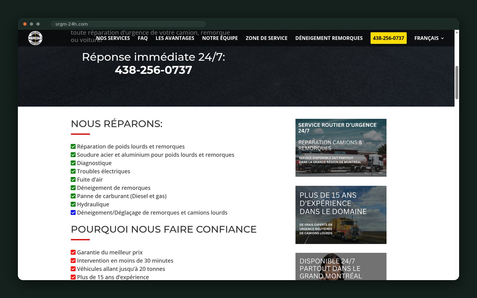 Service Routier Grand Montréal website — screen 3