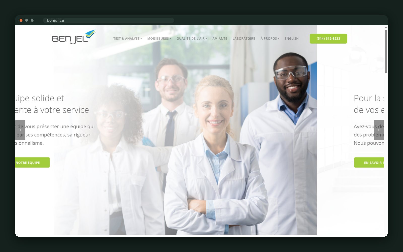 Benjel Chimistes Conseil Inc. website — screen 2
