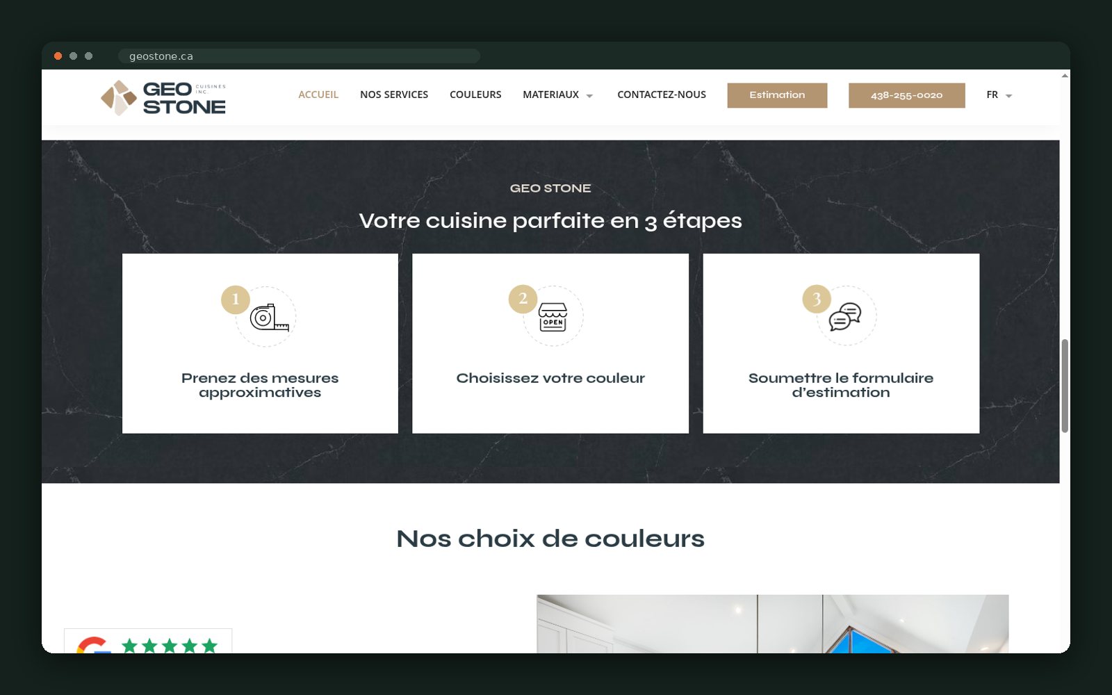 Three-step process: measure, choose colour, request an estimate