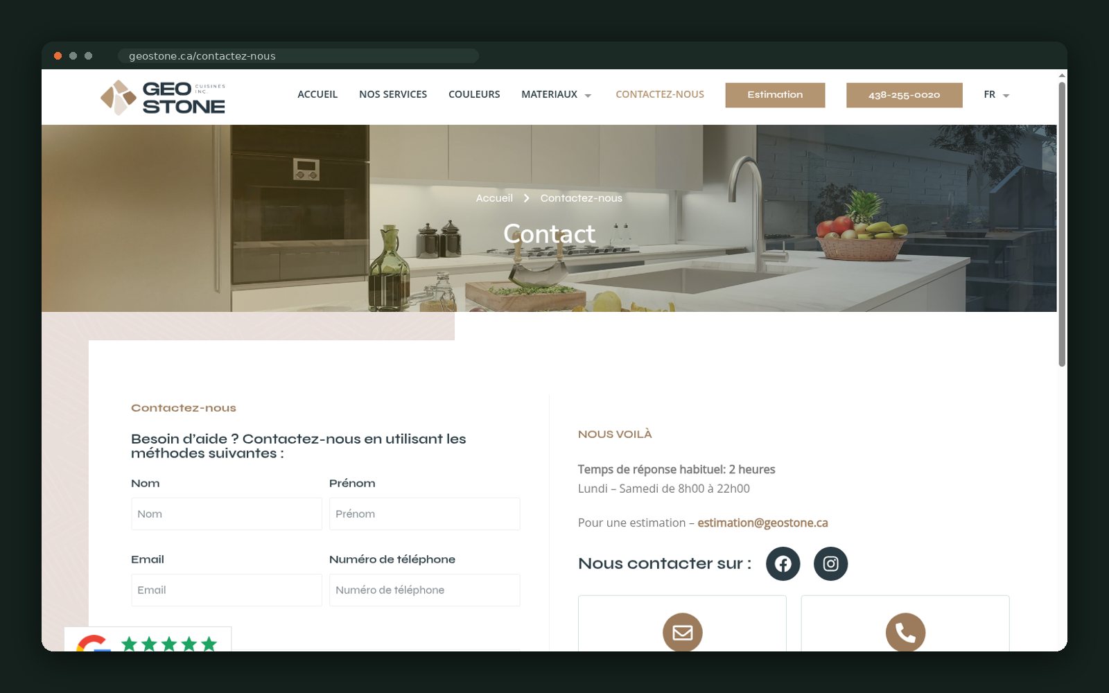 Contact page with response-time commitment