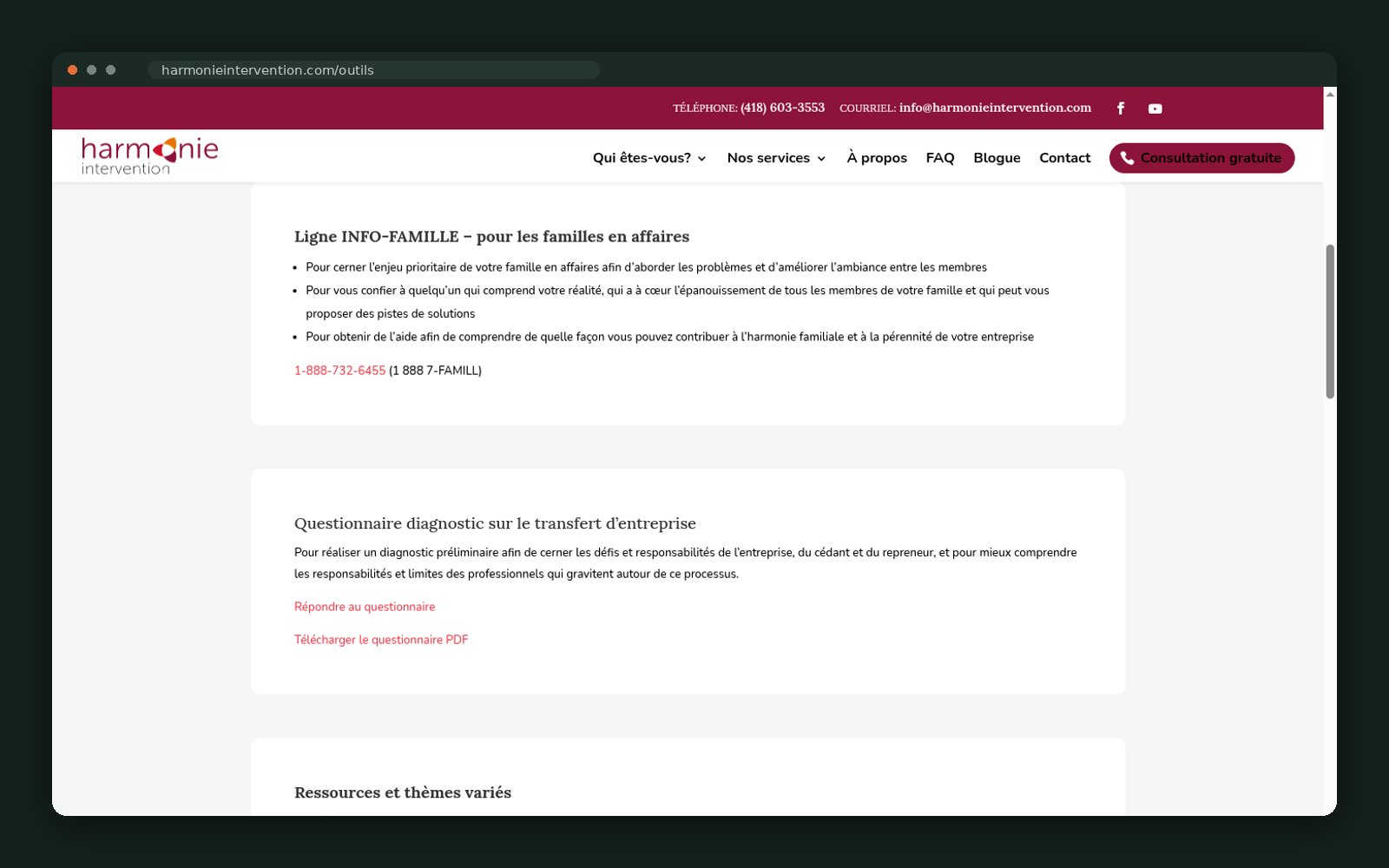 Diagnostic questionnaire and downloadable resources