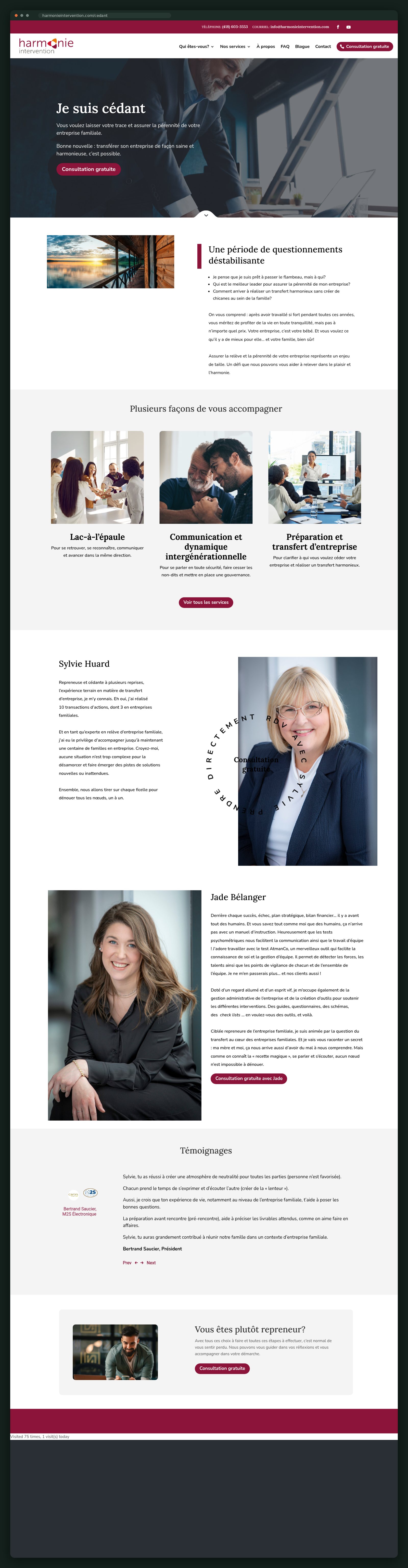 Harmonie Intervention website — screen 2