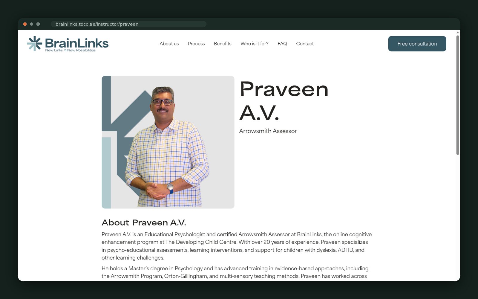Instructor profile hero with credentials
