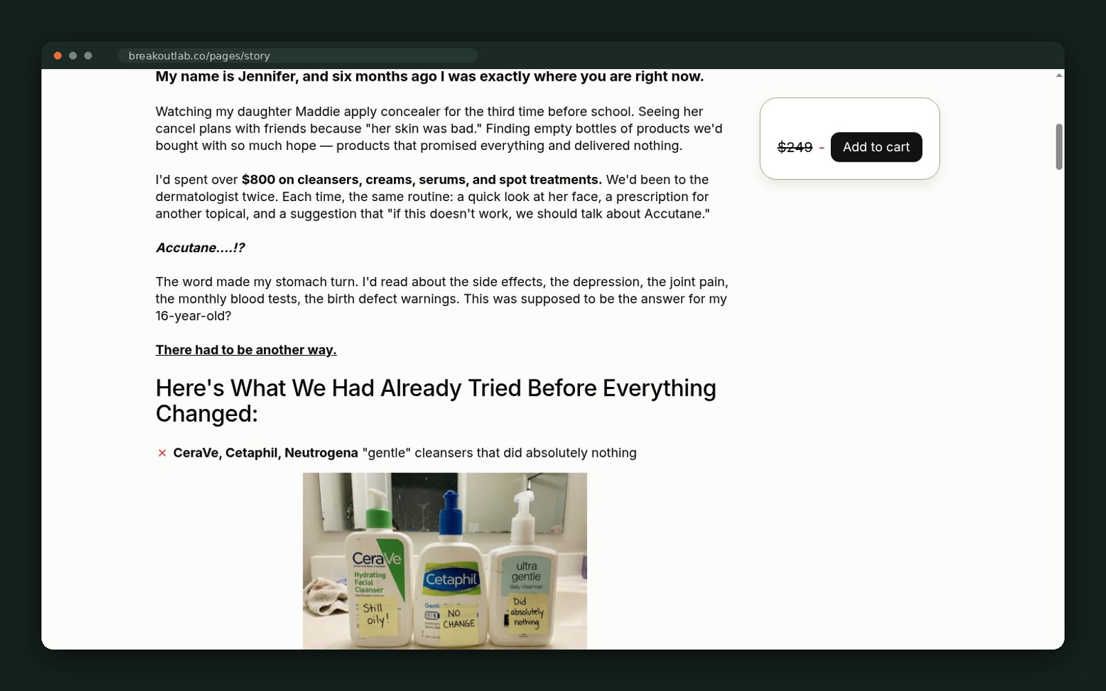 Advertorial narrative section with in-line product imagery