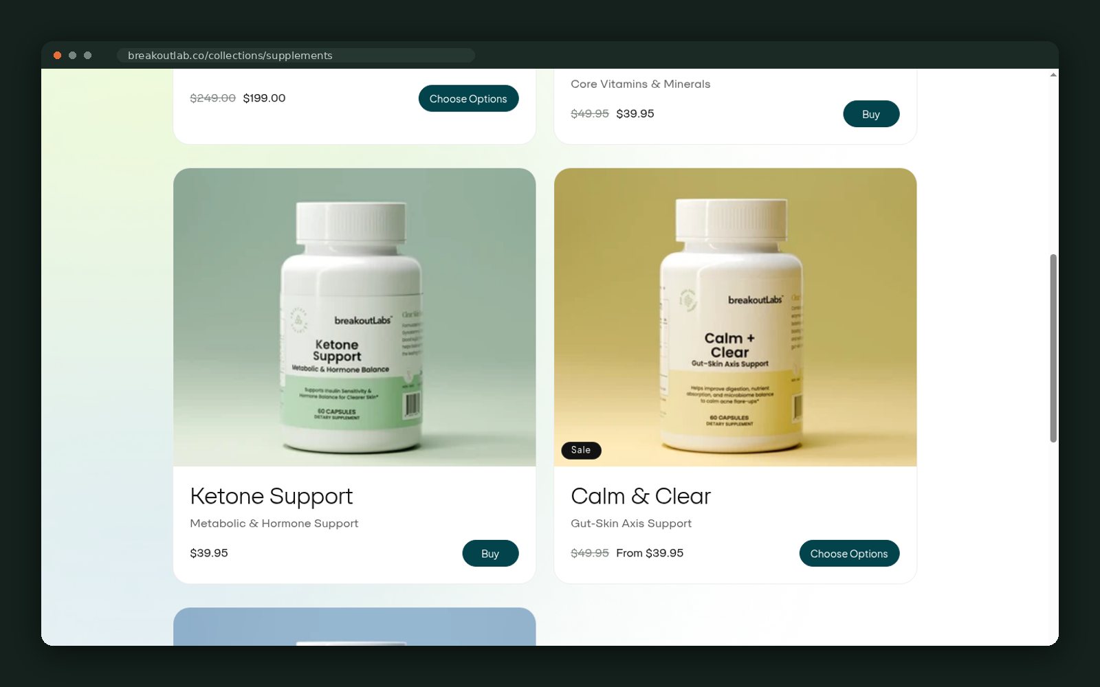 Product cards with sale pricing and quick-buy