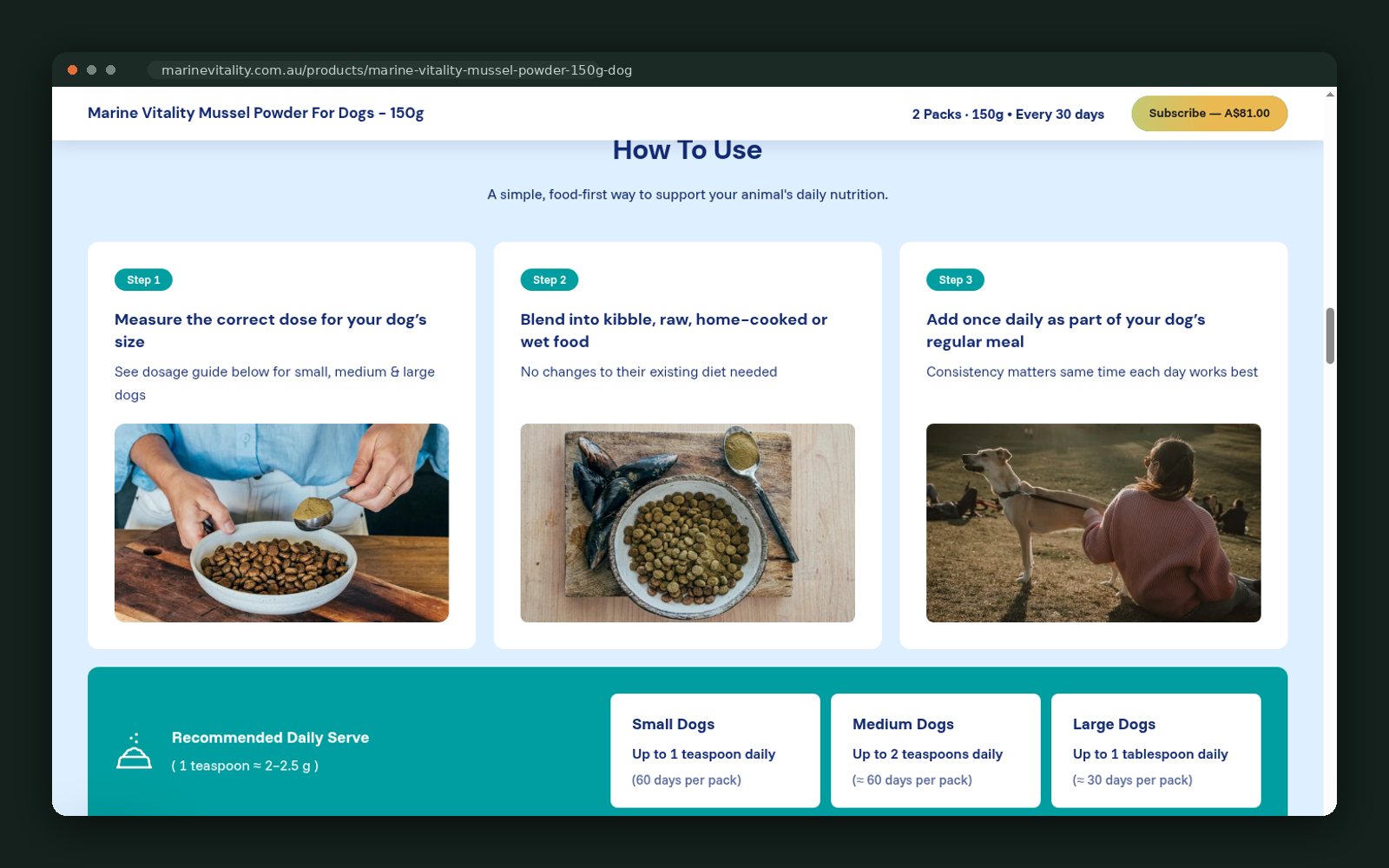 Marine Vitality website — screen 2