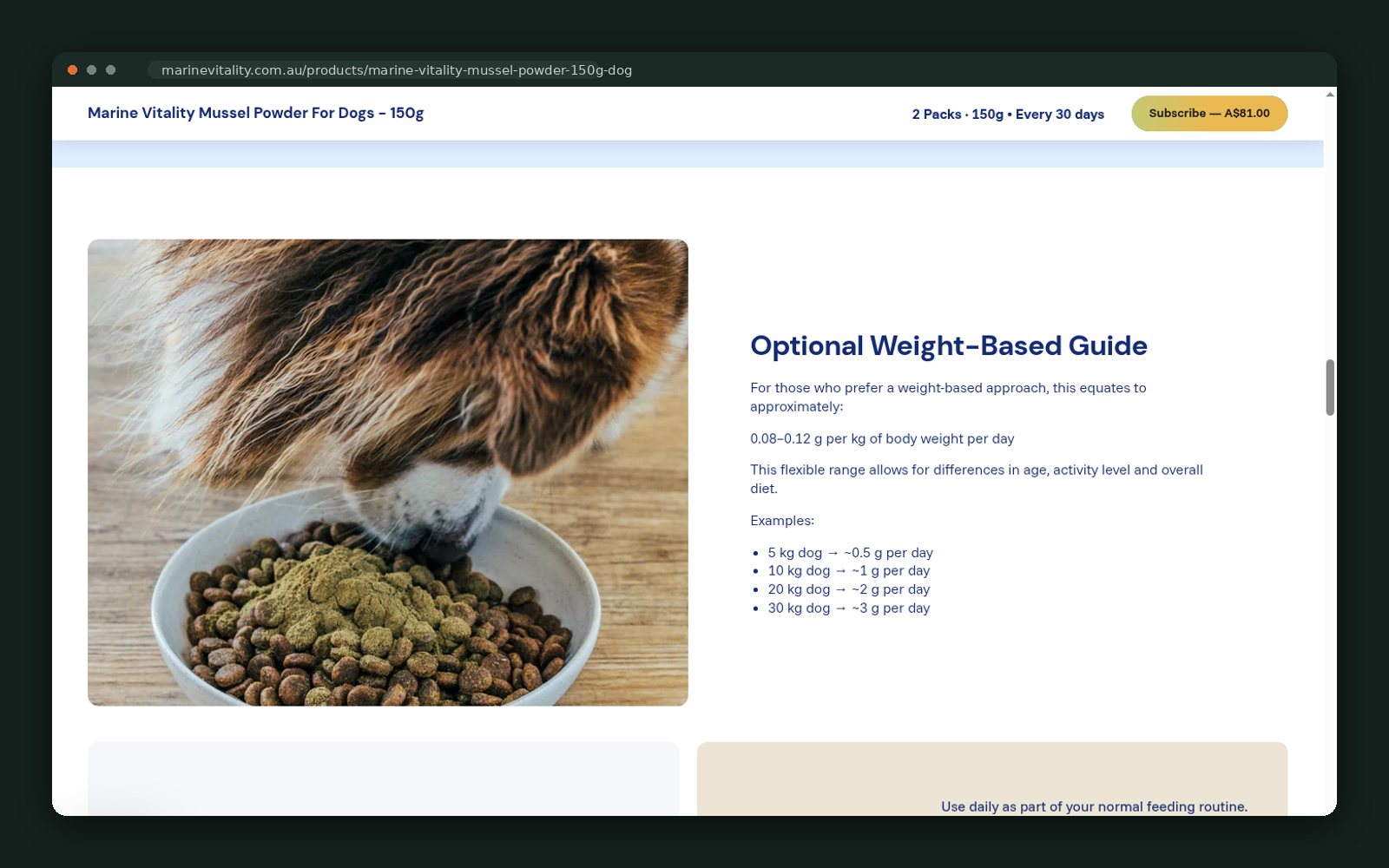 Optional weight-based dosing guide for precise feeders
