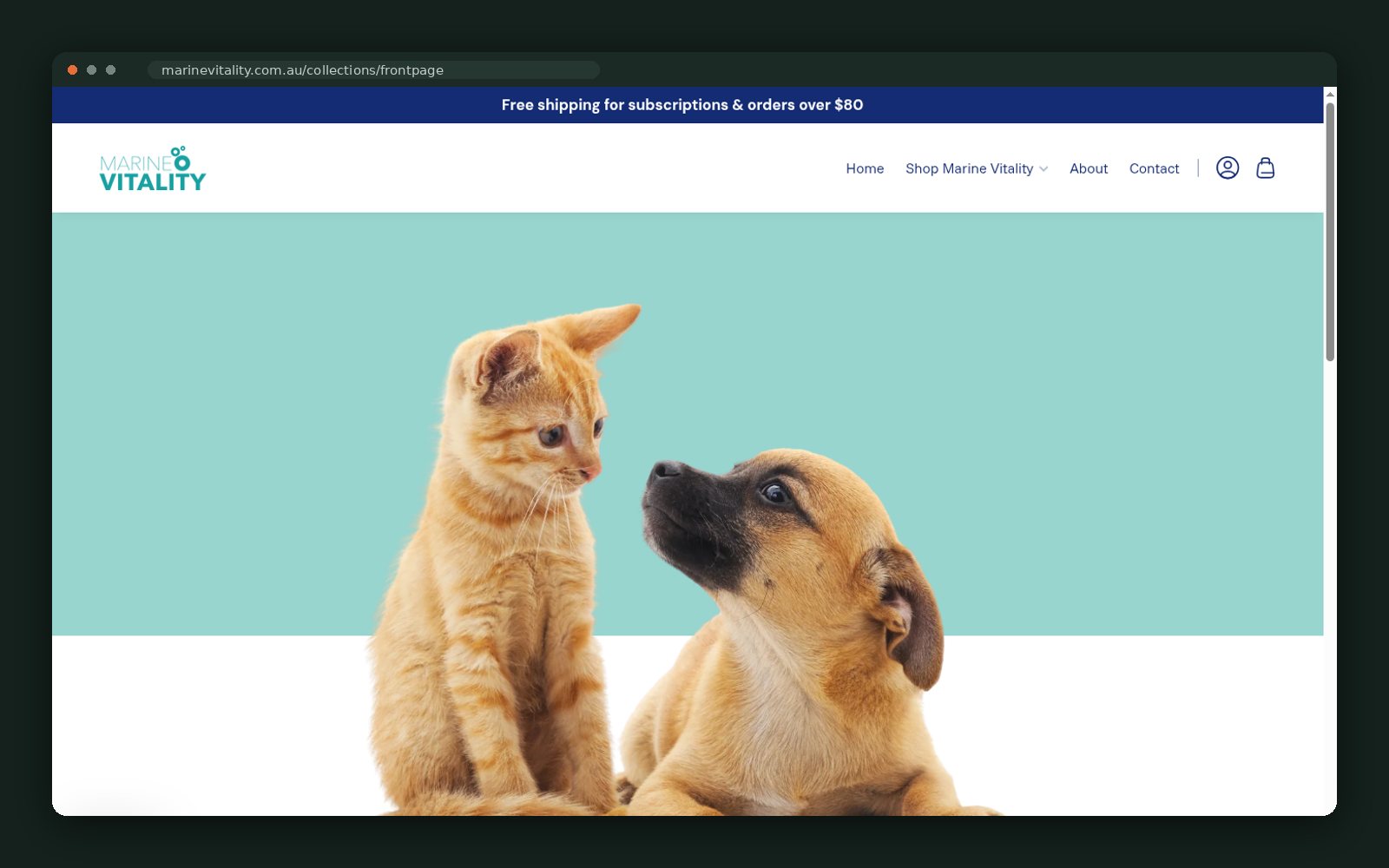 Storefront hero — dog and cat nutrition